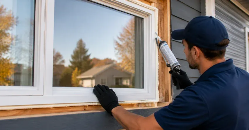 technician installing a new vinyl window in Angus