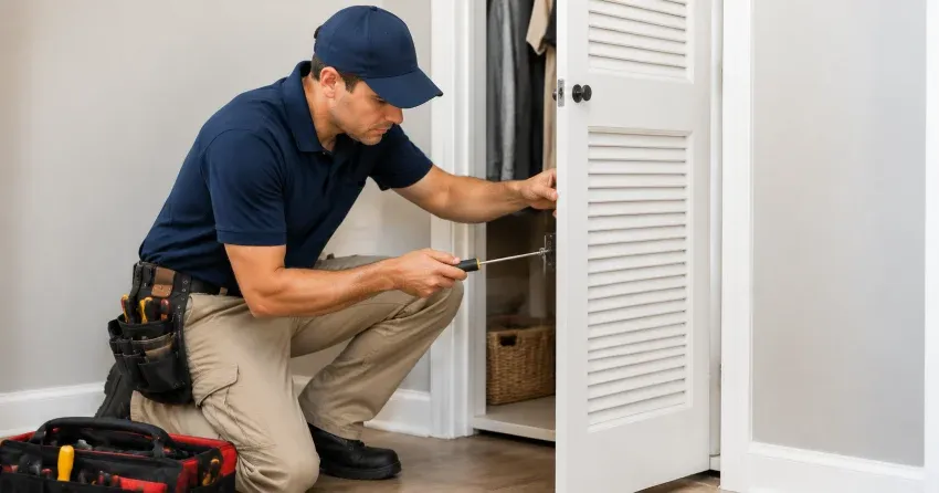technician repairing doorbell button and wiring in Angus