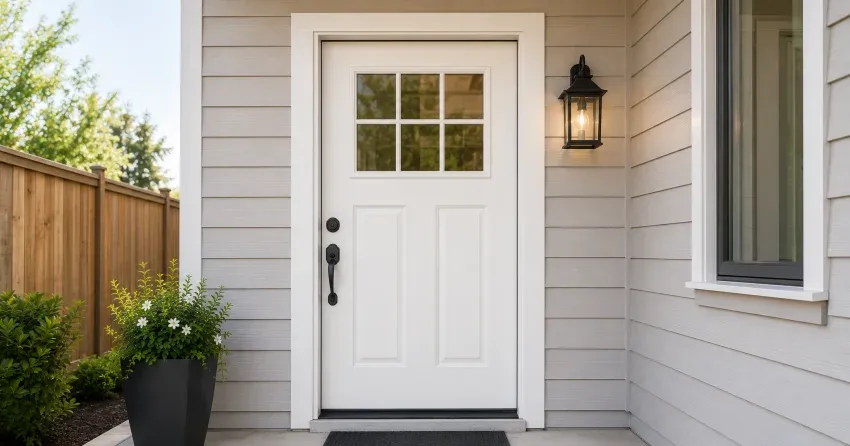 technician installing exterior door frame in Pine River, Angus