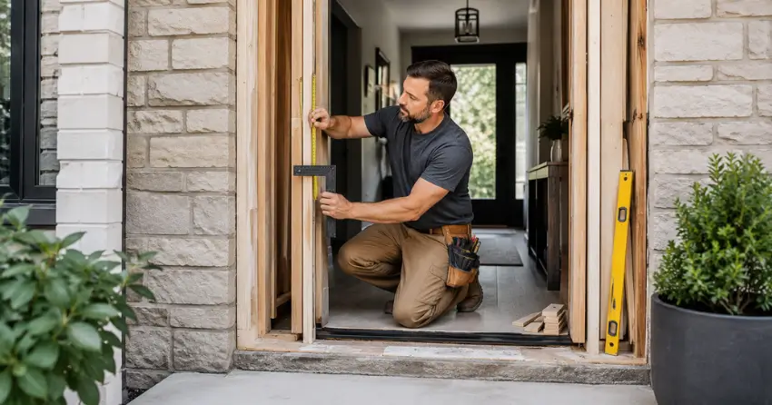 exterior door installer assessing rough opening in Riverlea, Angus