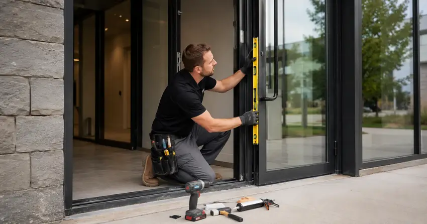 commercial glass door frame installation Angus