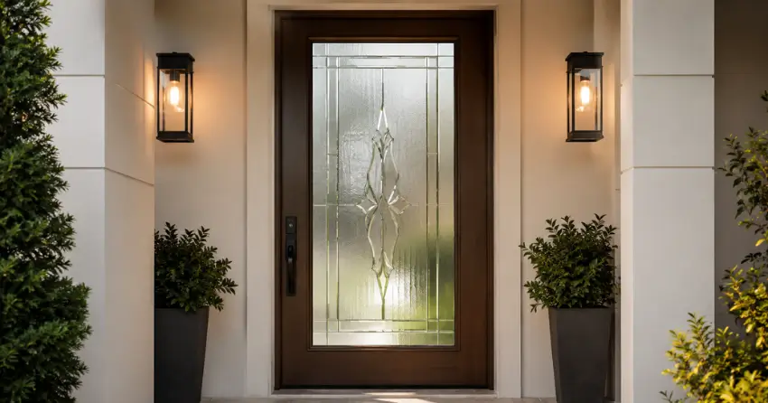 decorative frosted glass panel installed in a front door in Pine River, Angus