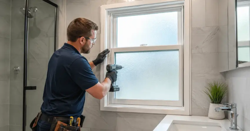frosted glass installation bathroom window in Riverlea, Angus