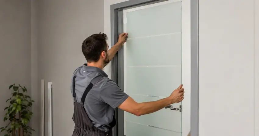 frosted glass interior door panel installation in Pine River South, Angus