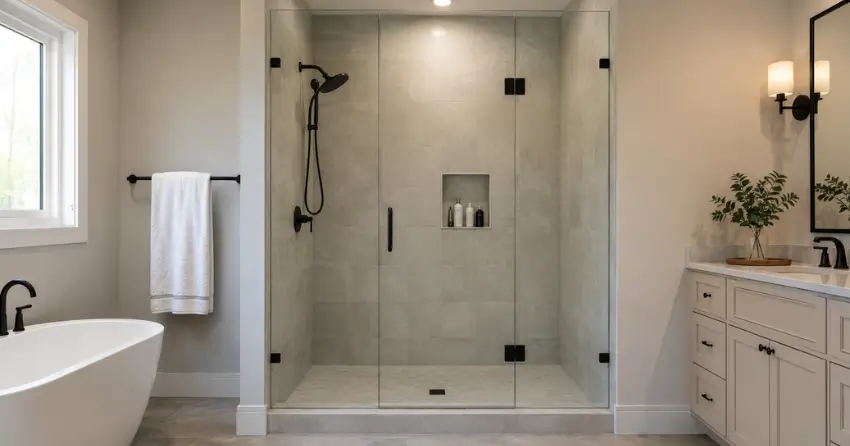 new frameless glass shower door installed in Angus