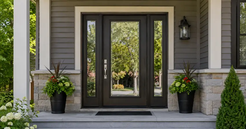 glass entry door with sidelights on a home in Pine River, Angus