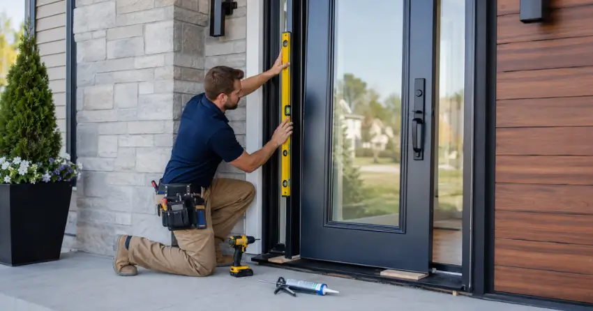 glass outside door installation with energy-efficient double-pane glazing in Angus