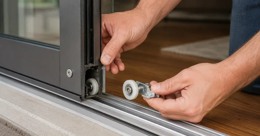sliding door alignment Pine River, Angus technician adjusting roller track