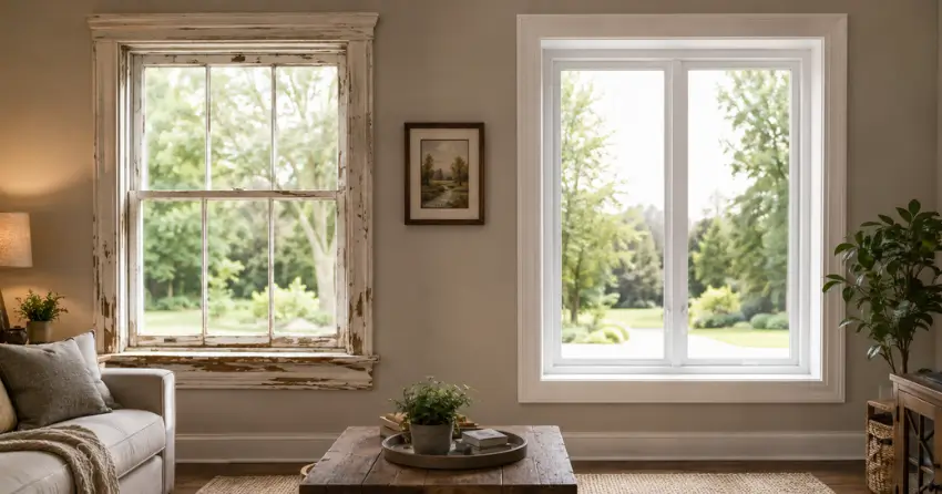 side by side comparison of old and new window in Angus