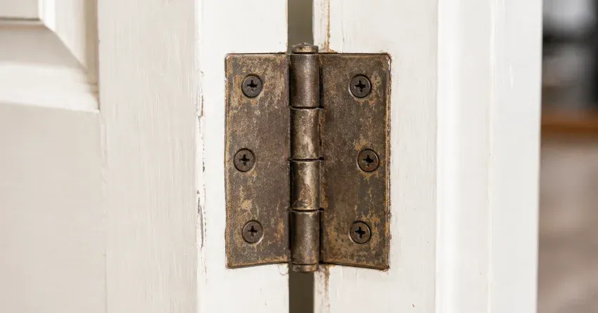 technician adjusting a sagging door hinge in Angus